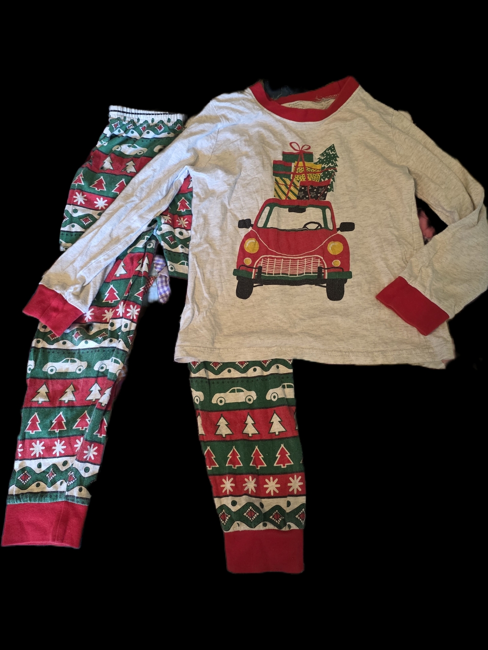 Kids Holiday Car Pajama Set - Red & Green